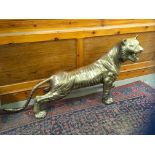 A CONTEMPORARY IMPRESSIVE HEAVY QUALITY BRASS FIGURE OF A TIGER 150CM LONG 70CM TALL