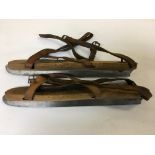 PAIR OF ANTIQUE ROSEWOOD ICE SKATES BY WARSDEN BROTHERS SKATE MANUFACTURES AND ONE OTHER PAIR