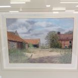 WATERCOLOUR OF A FARMYARD SCENE WITH TWO COCK PHEASANTS BEARING SIGNATURE G.