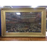 FRAMED COLOURED LITHOGRAPH 'HOUSE OF COMMONS' BY F.