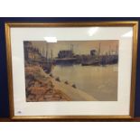 FRAMED WATERCOLOUR 'BRIXHAM HARBOUR' BEARING SIGNATURE GORDON HALES 1973 (54 X 36CM.