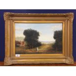 PAIR OF GILT FRAMED OIL ON CANVAS HEAVY HORSE LANDSCAPES SCENES, BEARING SIGNATURE H.