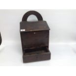 19TH CENTURY OAK WALL HANGING CANDLE BOX WITH LIFTING LID AND SINGLE DRAWER,