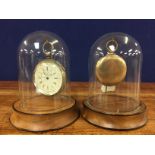 2 POCKET WATCHES UNDER DOMES TO INCLUDE PLATED ELGIN AND SILVER W.H.