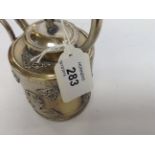 ORIENTAL SILVER PLATED TEAPOT WITH SMALL MONKEY TO LID AND ORNATE DETAIL