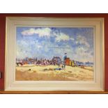 OIL ON BOARD 'PUNCH AND JUDY GORLESTON BEACH' BEARING SIGNATURE G CHATTEN (100 X 69CM.