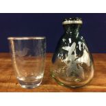 NOVARO SIGNED GLASS VASE WITH APPLIED WHITE METAL FLOWER DESIGN ALONG WITH A 925 RIMMED VASE ETCHED