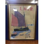 WATERCOLOUR, SAILING BOAT, LNER EAST COAST PORTS, BEARING INITIALS J.D.M.