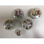 COLLECTION OF FIVE VICTORIAN HAND PAINTED POTS WITH LIDS