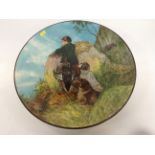 2 HAND PAINTED CHARGERS 'BOY WITH 2 DOGS' BEARING MONOGRAM AMR OCT.