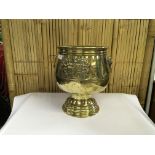 LARGE BRASS JARDINIERE WITH SHIELD TO FRONT