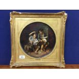 FRAMED CONTINENTAL PAINTED TILE LABELLED 'JEUNES MENDIANTS DE SEVILLE MURILLO' BY PAUL SIRIEIX