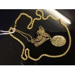 9CT. GOLD NECKLACE WITH A 9CT. FACED LOCKET AND A 9CT. GOLD ROPE LINK NECKLACE (APPROX. 13G.