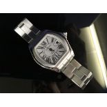 A GENTLEMAN'S CARTIER AUTOMATIC STAINLESS STEEL ROADSTER, SILVER DIAL,