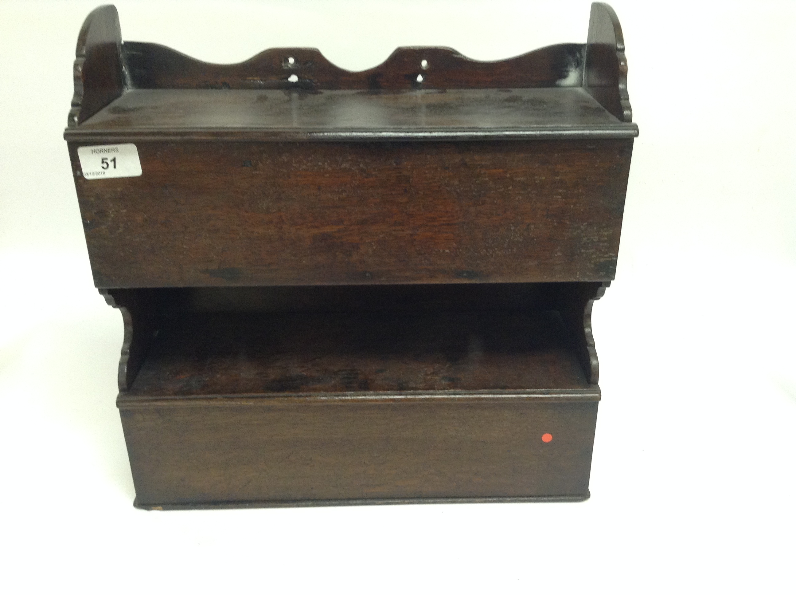 ANTIQUE OAK DOUBLE CANDLE BOX WALL BRACKET, - Image 5 of 6