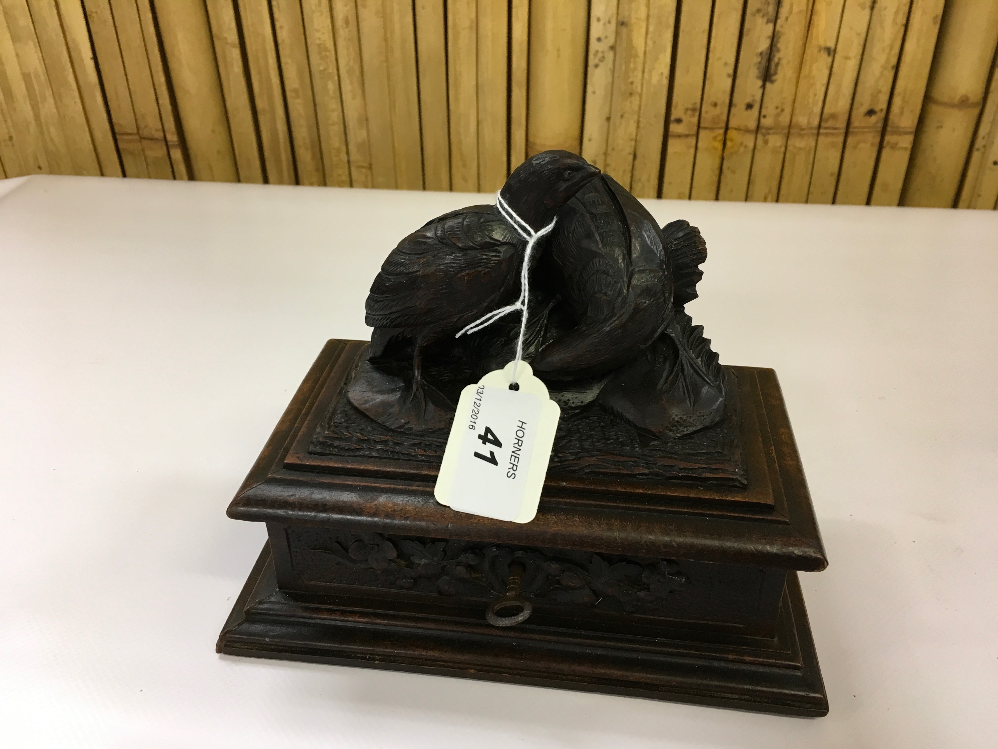 BLACK FOREST STYLE CARVED PARTRIDGE BOX AND PAGE TURNER - Image 2 of 4