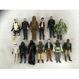 13 VARIOUS STAR WARS FIGURES TO INCLUDE DARTH VADAR, CHEWBACCA, STORM TROOPER ETC.