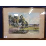 PAIR WATERCOLOURS, COUNTRY SCENES BEARING SIGNATURE F.