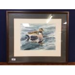 TWO FRAMED WATERCOLOURS 'BLAKENEY AND WILDFOWL' BEARING SIGNATURE S T TRINDER (37 X 27CM.