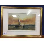 WATERCOLOUR 'FISHING BOATS AT SEA' UNSIGNED