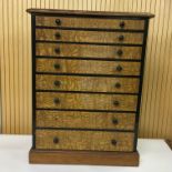 EDWARDIAN COLLECTOR'S CHEST WITH 8 GRADUATED DRAWERS DIVIDED INTO SECTIONS,