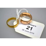 A 22ct gold wedding band, together with a 9ct gold wedding band with commemorative inscription to