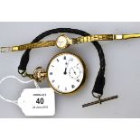 A gentleman's 9ct gold open faced pocket watch, white enamel dial, Roman numerals and subsidiary