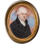 Early 19th century British school, half length portrait of a gentleman with white combed hair,