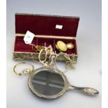 A 9ct gold locket and chain, a 9ct cat charm and a quantity of silver and costume jewellery,