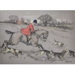 Robert Hugh Buxton (b.1871) 'Full Cry', a huntsman and hounds in a landscape chalks on paper, signed