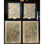 Two pairs of late 19th/early 20th century Chinese watercolour on silk studies, each of figures in