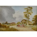 19th century English School Wood gathering near Marshfield, Gloucestershire watercolour 17 x 24.5cm