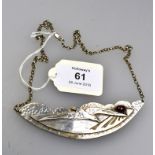 A modern Irish silver necklace, comprising a central cast and applied panel of a seagull in flight