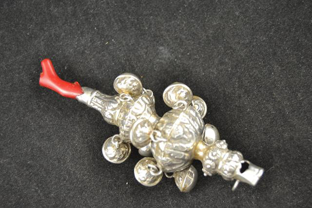 A silver teething rattle/whistle with coral to end, - Image 2 of 2