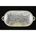 A mid 20th century continental oval two handled porcelain tray with hand painted design depicting