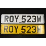 "ROY 523W" - personalised number plate, currently held on retention,