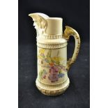 A Royal Worcester blush ivory jug, painted floral decoration, mask to lip,