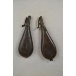 Two 18th/19th Century leather shot cases, one with embossed hunting dog - L22.5cm and 21cm.