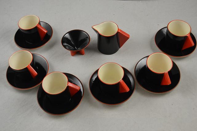A Clarice Cliff 'Yoo Hoo' part coffee set in red and black, retailed Lawleys, Regent Street, - Image 5 of 5