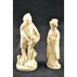 A Japanese carved ivory figure of a farmer harvesting grapes, mark to base - H11.5cm, together