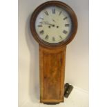 An early 19th century mahogany wall clock, circular painted dial, 8 day movement, iron weights -