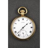 A Cyma gent's pocket watch, stem wind, white enamel dial, subsidiary seconds dial, plain 9ct gold