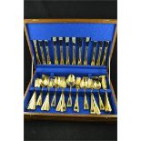 A 'sterling' 24ct gold plated canteen of six place setting cutlery with beaded edge design CONDITION