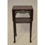 A carved hardwood two tier rectangular pot stand with inset rouge marble top - H80cm, W42cm, D31cm