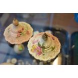 A pair of Royal Worcester blush ivory miniature bowls and covers, decorated with a floral design,