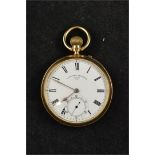 A late Victorian 18ct gold cased open face stem wind pocket watch, subsidiary seconds dial,