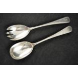 A pair of engraved and monogrammed salad servers, Sheffield 1919 - approx weight 103g/3.3 troy oz