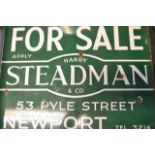 Two Harry Steadman and Co green enamel estate agency 'For Sale' signs, double sided, with return for