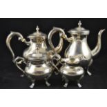 A Peruvian .925 sterling silver four piece tea and coffee set comprising teapot, coffee pot, sugar