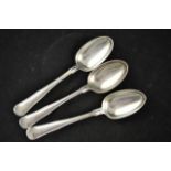 Three fiddle and bead pattern Danish silver tablespoons, assayer Simon Groth - approx weight 200g/